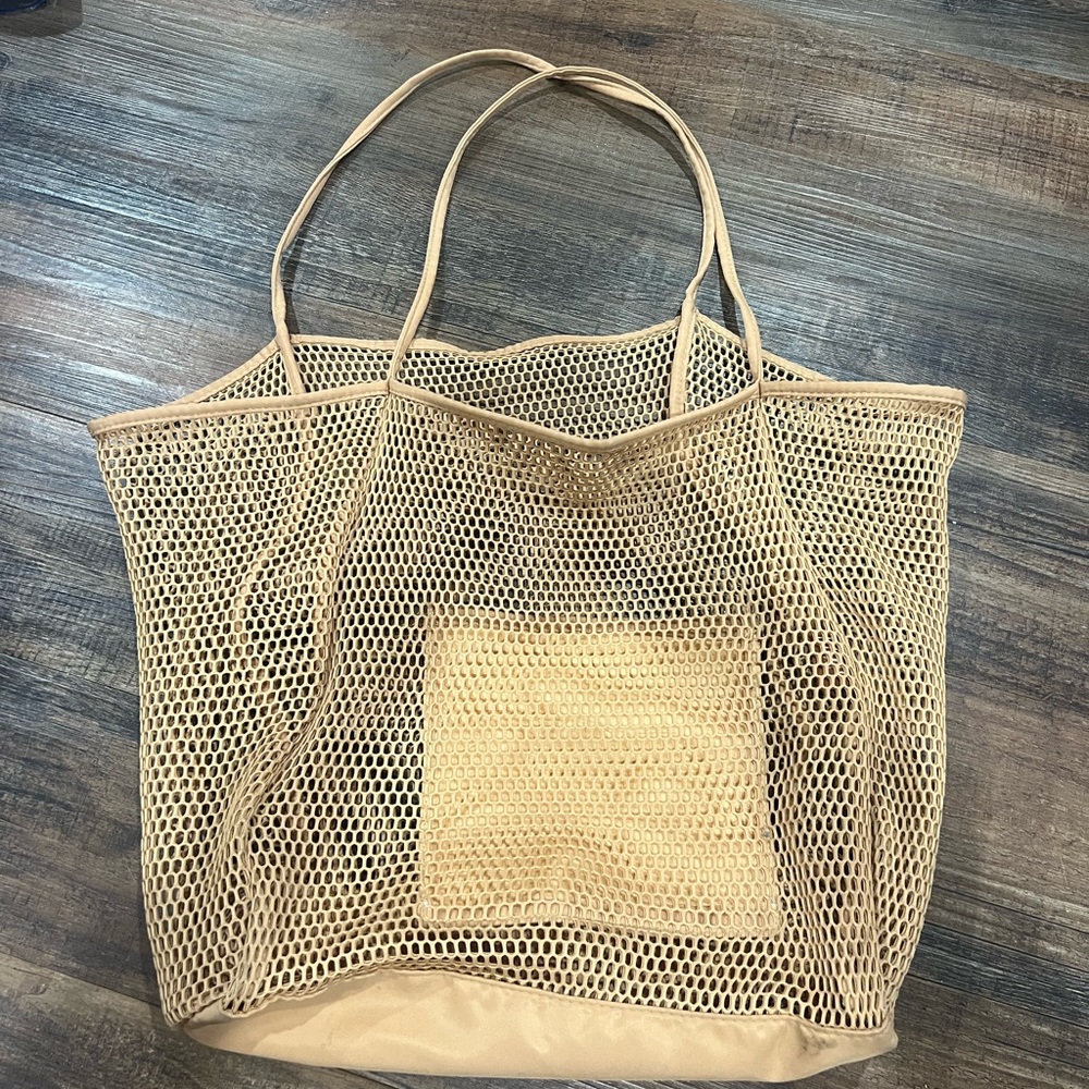 Stylish Tan Mesh Tote Bag